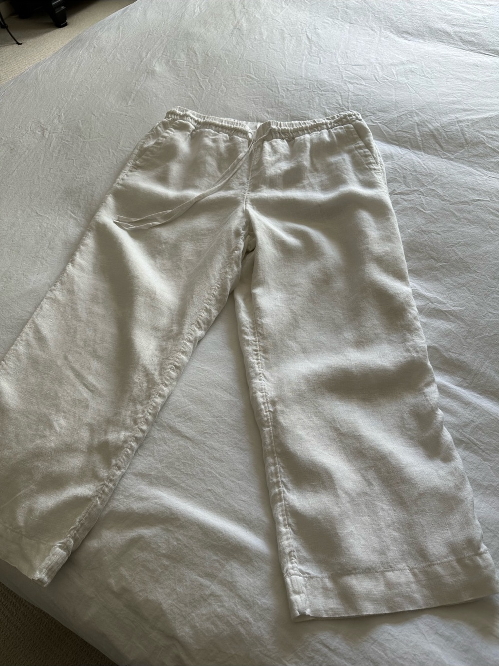 Charter Club White Cropped Linen Drawstring Pants, size medium - Picture 5 of 14